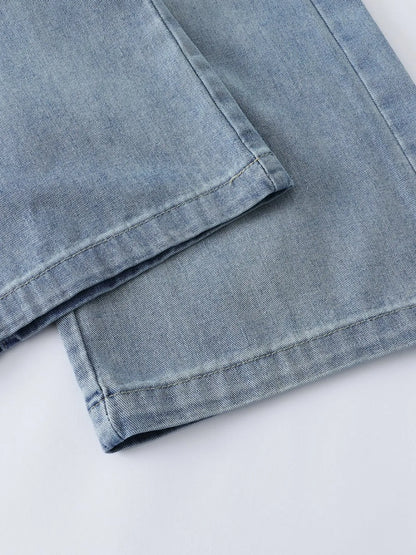 Men's blue high-waist wide-leg relaxed fit jeans by Trendsi, showcasing the stylish cut and comfortable fit.