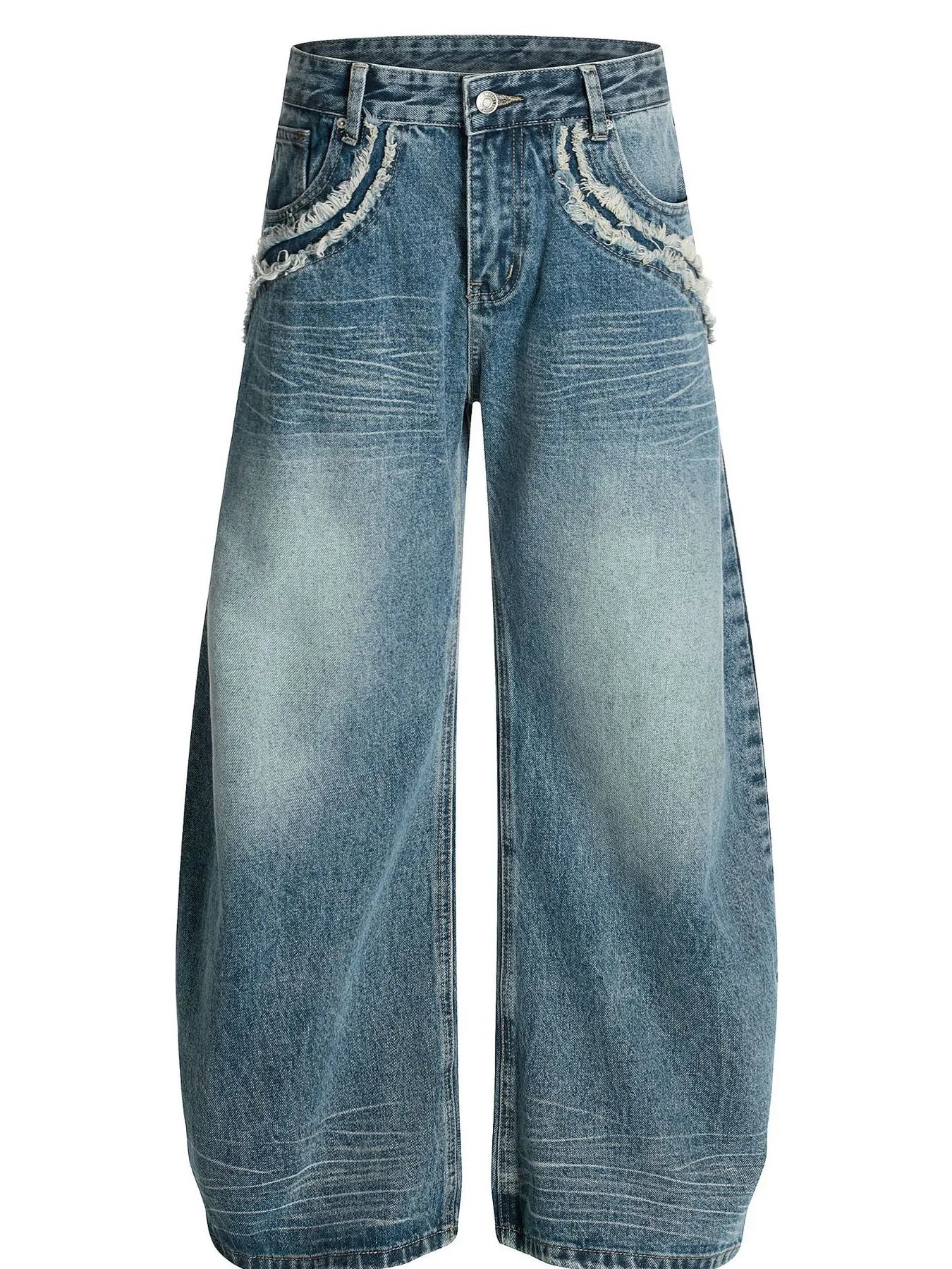 Men's wide-leg vintage wash jeans by Trendsi, featuring relaxed fit, light denim wash, and classic five-pocket design.