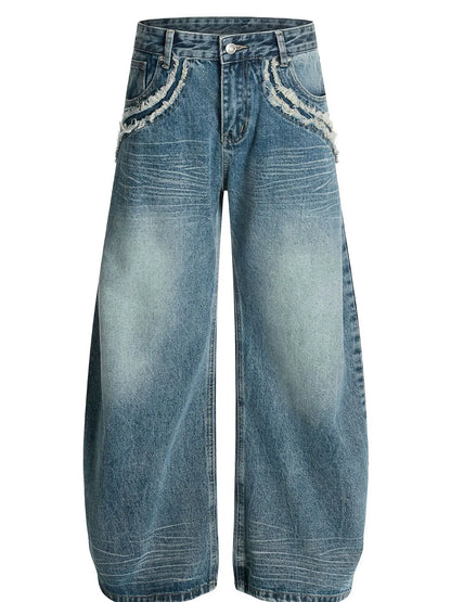 Men's wide-leg vintage wash jeans by Trendsi, featuring relaxed fit, light denim wash, and classic five-pocket design.