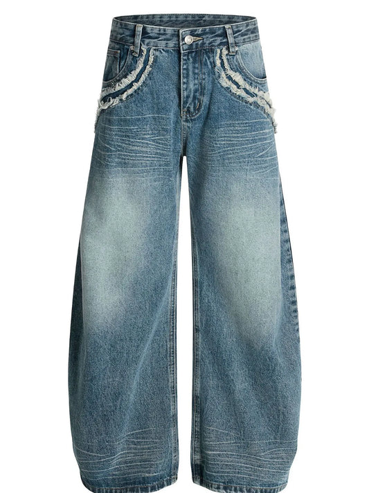 Men's wide-leg vintage wash jeans by Trendsi, featuring relaxed fit, light denim wash, and classic five-pocket design.