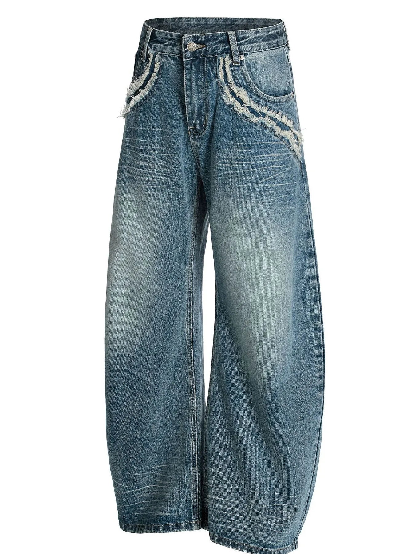 Men's wide-leg vintage wash jeans from Trendsi featuring a relaxed fit and classic denim style.