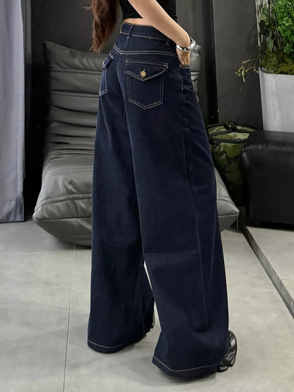 Blue wide leg jeans from Trendsi, featuring a relaxed fit and classic denim style, displayed on a neutral background.