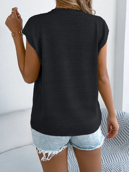 Cable Knit Heart Round Neck Cap Sleeve Knit Top - Redemption By Ashley North