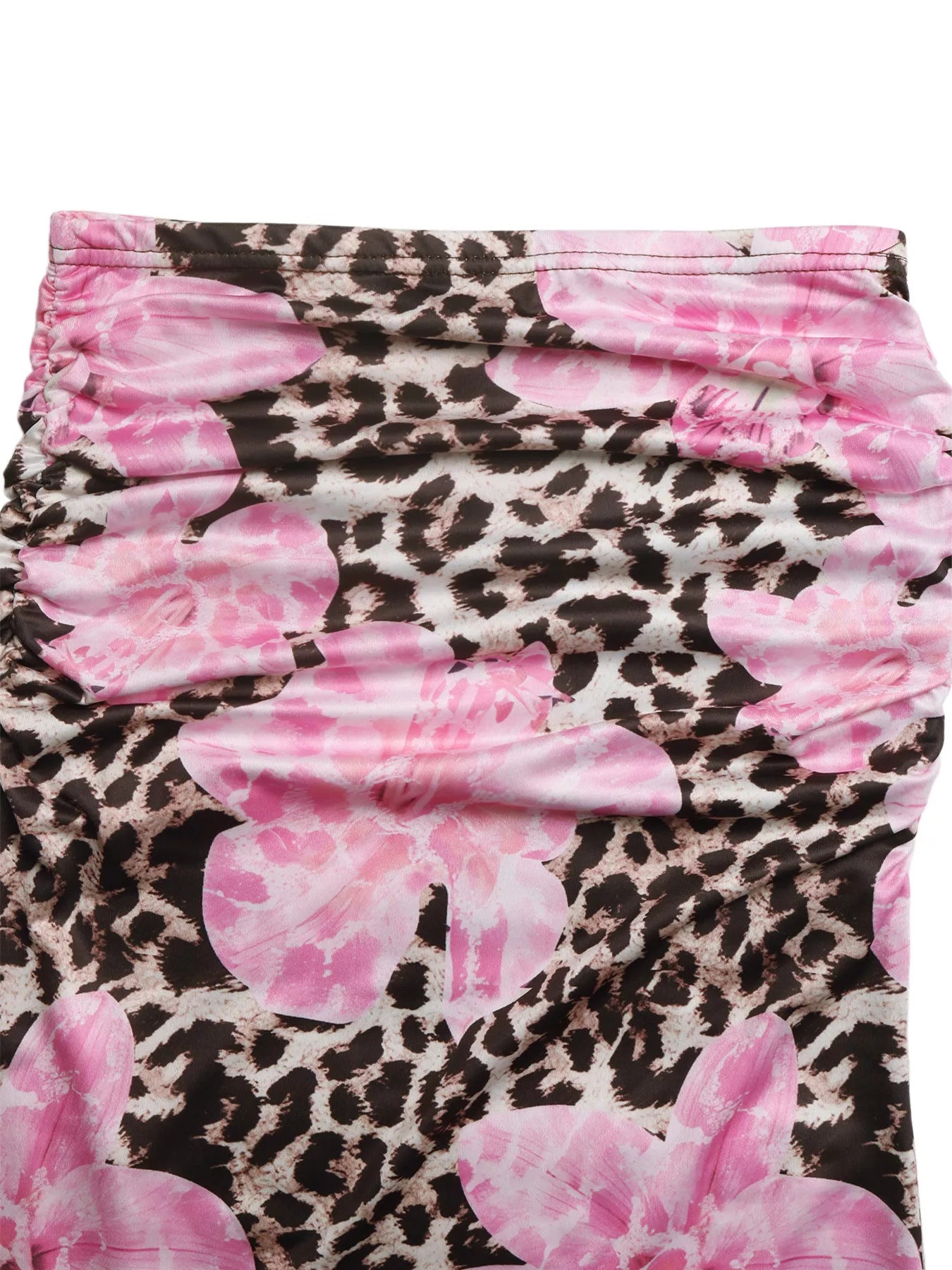 Blush pink leopard print bodycon maxi skirt from Trendsi, fitted design with bold animal pattern, full length and stylish.