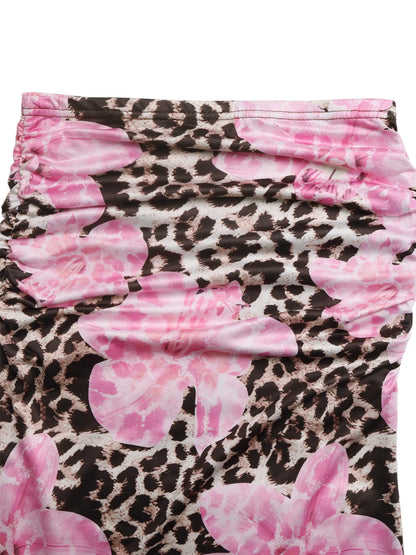 Blush pink leopard print bodycon maxi skirt from Trendsi, fitted design with bold animal pattern, full length and stylish.