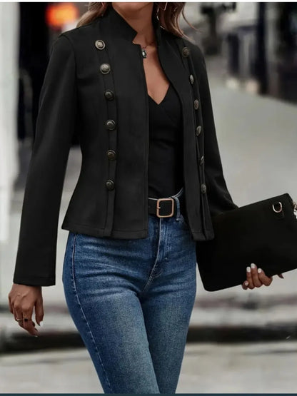 Decorative Button Open Front Long Sleeve Jacket - Redemption By Ashley North