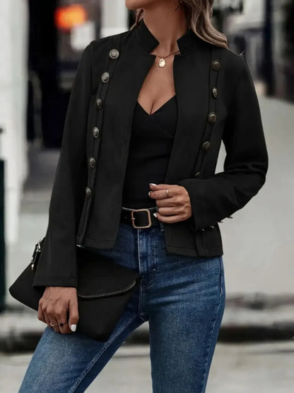 Decorative Button Open Front Long Sleeve Jacket - Redemption By Ashley North
