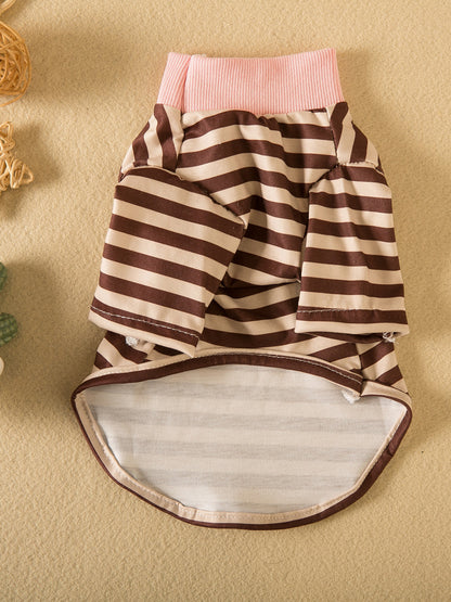 Brown striped heart patch pet top from Trendsi, featuring a cute design for small pets, with a comfortable fit and stylish pattern.