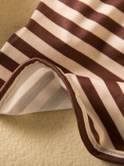 Brown striped heart patch pet top by Trendsi, lightweight fabric with a cute heart patch, perfect for small dogs or cats.