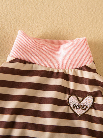 Brown striped heart patch pet top from Trendsi featuring a cute, casual design with a small heart patch detail.