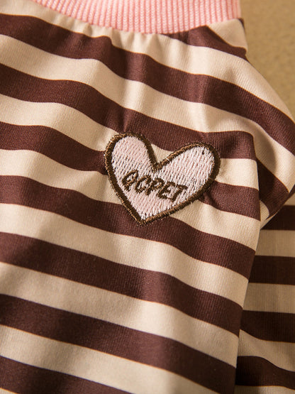 Small brown striped pet top with a heart patch, featuring a trendy design perfect for pets.