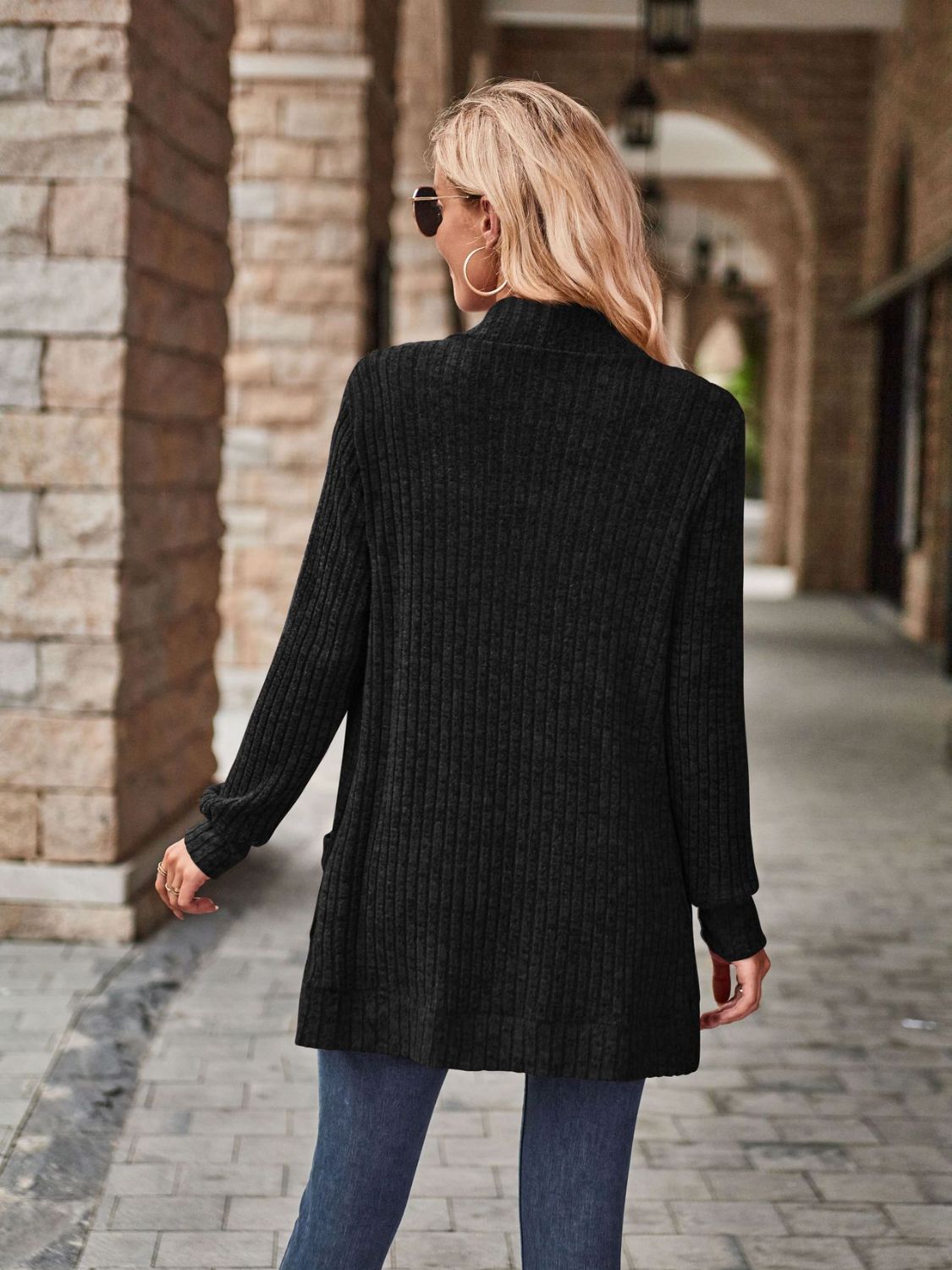 Burgundy open front cardigan with pockets by Trendsi, featuring a cozy, relaxed fit and soft knit fabric.
