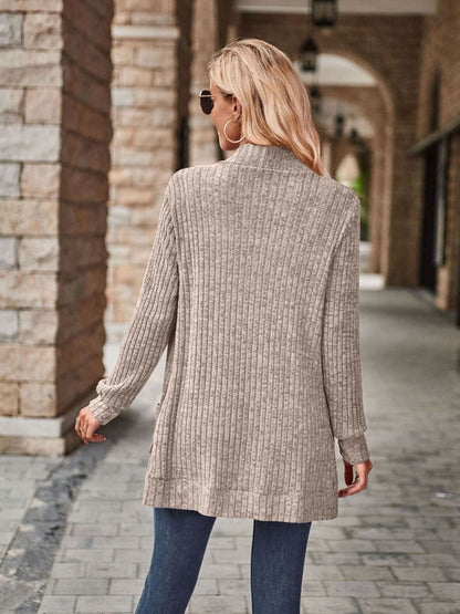 Burgundy open front cardigan with pockets from Trendsi, featuring long sleeves and a cozy, stylish design.