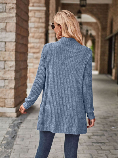 Burgundy open front cardigan with pockets from Trendsi, lightweight knit sweater featuring a relaxed fit and cozy design.