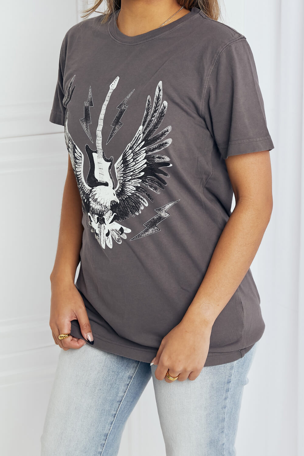 Charcoal mineB full-size eagle graphic T-shirt by Trendsi, featuring a bold eagle design on soft cotton fabric.