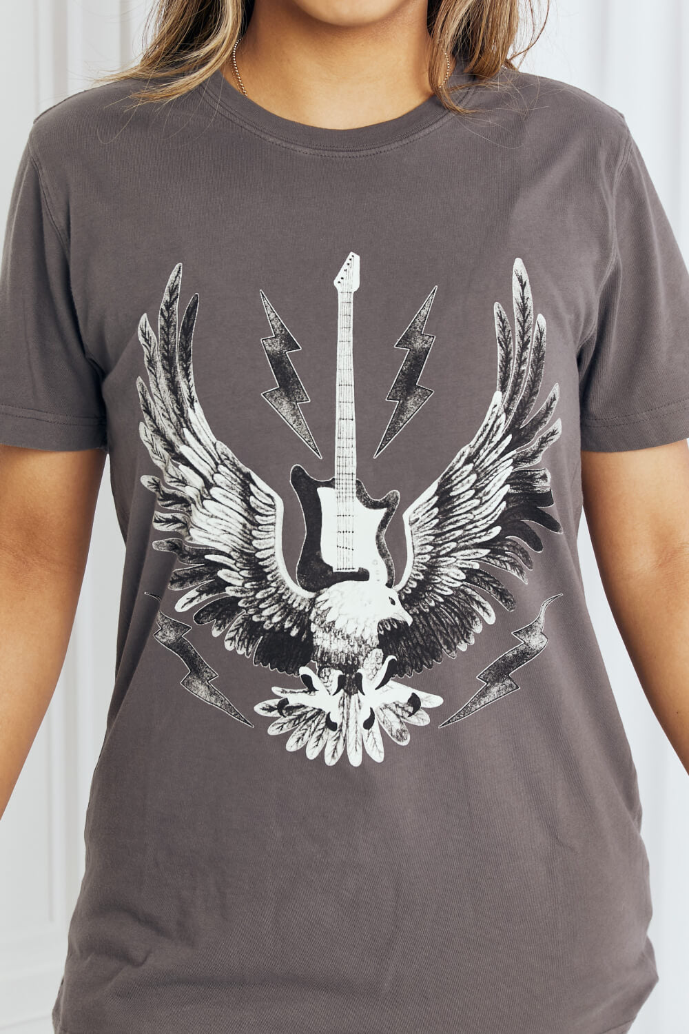 Charcoal mineB full-size eagle graphic T-shirt by Trendsi, featuring a bold eagle print on soft cotton fabric.