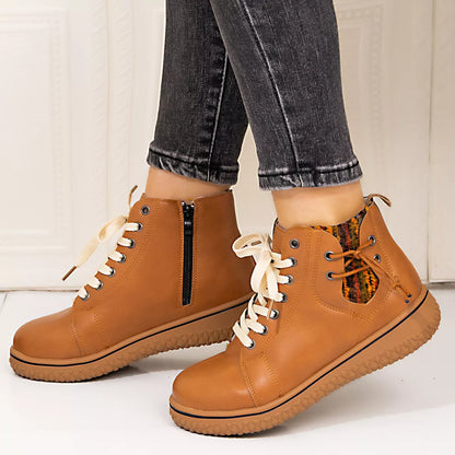 Coffee brown lace-up ankle boots with zipper detail from Trendsi, featuring a stylish design and practical side zipper.