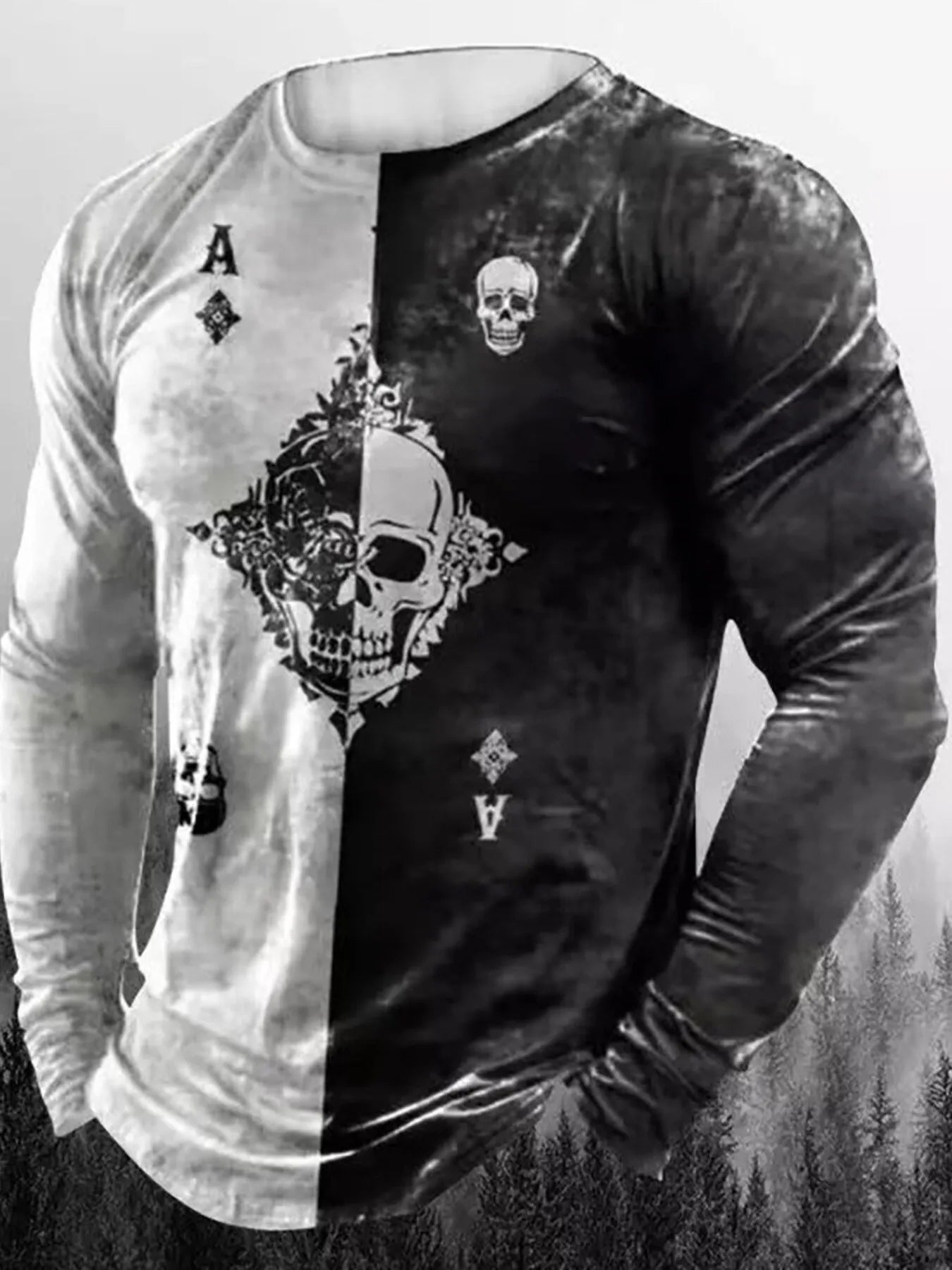 Coffee brown men's plus size graphic long sleeve T-shirt by Trendsi, showing front view with bold graphic design.