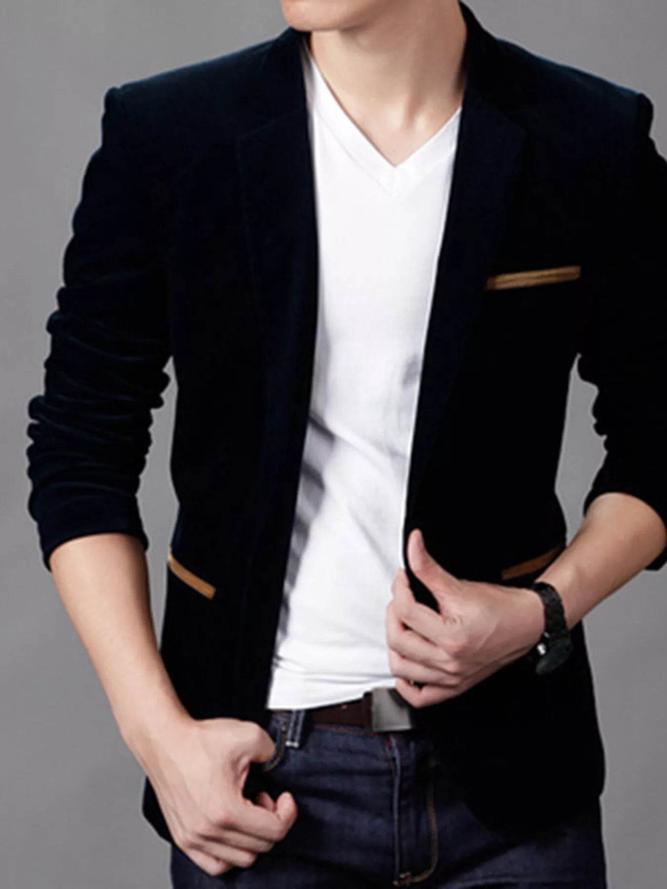 Plus size men's slim fit velvet blazer by Trendsi, featuring a stylish dark coffee color and tailored fit for a modern look.