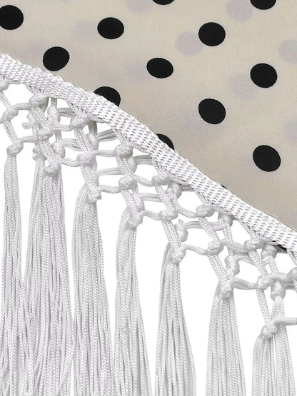 Cream polka dot halter neck cami and fringe trim pants set by Trendsi, featuring a stylish, coordinated summer outfit.