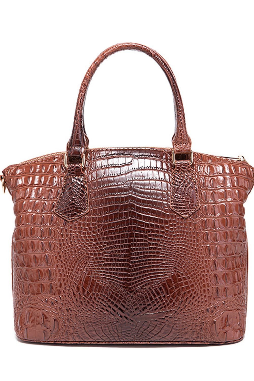 Trendsi PU leather handbag with gold-tone hardware, featuring dual top handles and a sleek, structured design.
