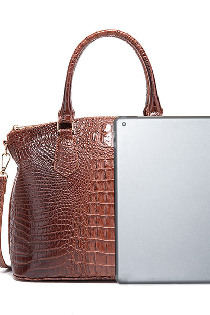 Trendsi PU leather handbag with sleek design, structured shape, and top handle, showcasing its elegant and modern style.