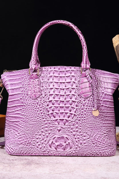 Trendsi PU leather handbag with gold-tone hardware, featuring a structured design and top handle for stylish carrying.