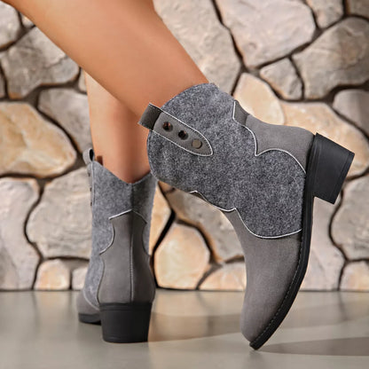 Dark gray Trendsi point toe block heels boots with sleek design and sturdy heels, perfect for stylish everyday wear.