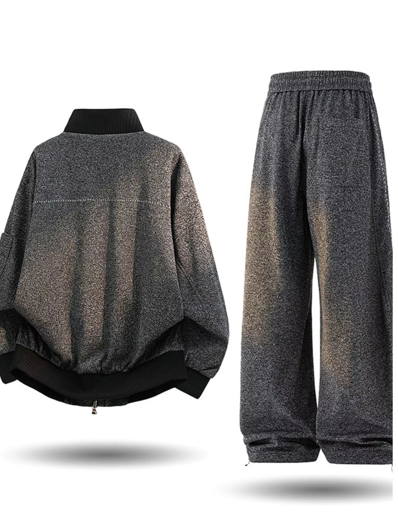 Dark gray men's plus size thick jacket and pants tracksuit set by Trendsi, featuring a comfortable, casual athletic style.