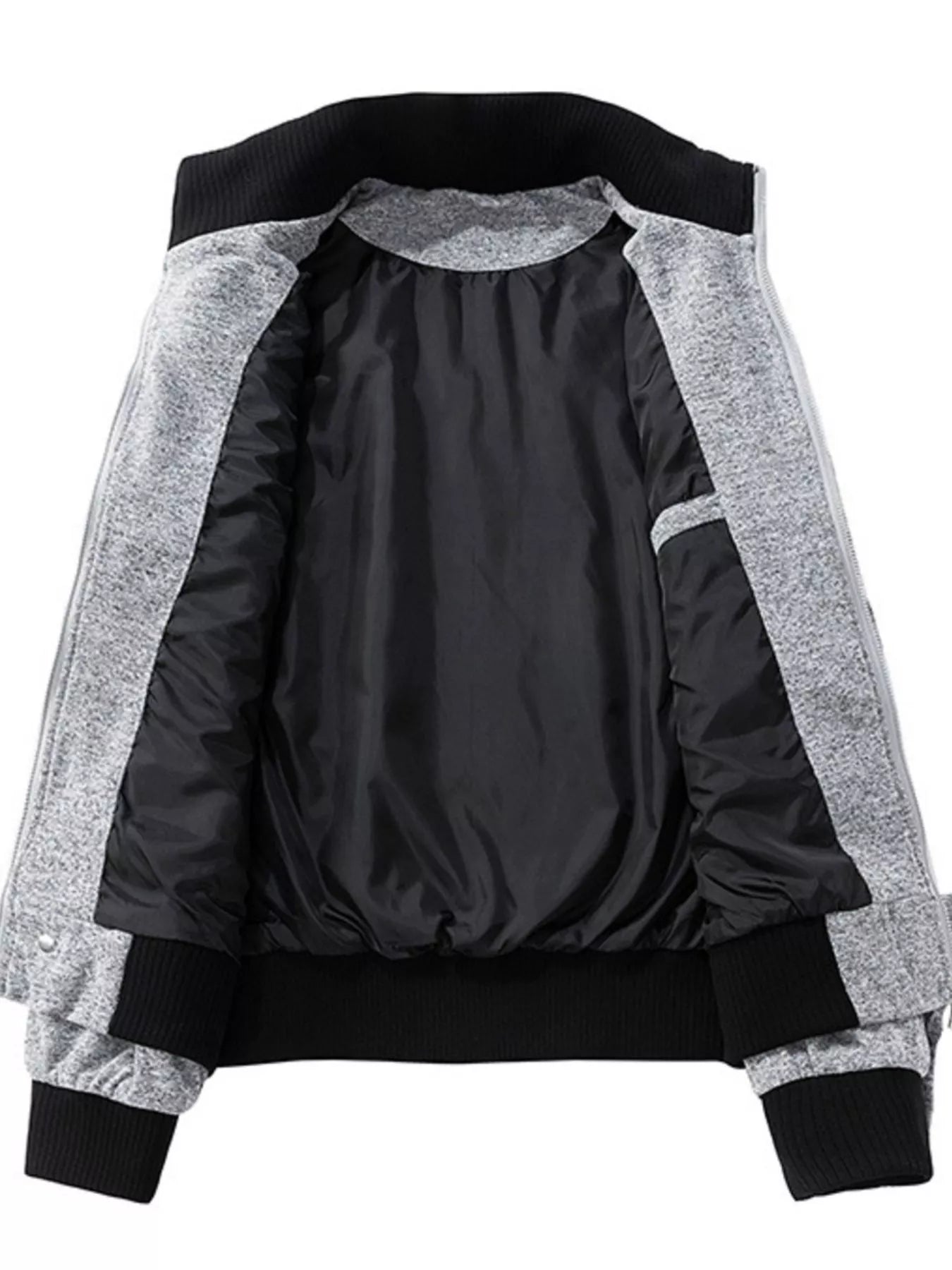 Dark gray men's plus size thick jacket and pants tracksuit set by Trendsi, casual athletic wear for cold weather.