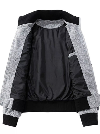 Dark gray men's plus size thick jacket and pants tracksuit set by Trendsi, casual athletic wear for cold weather.