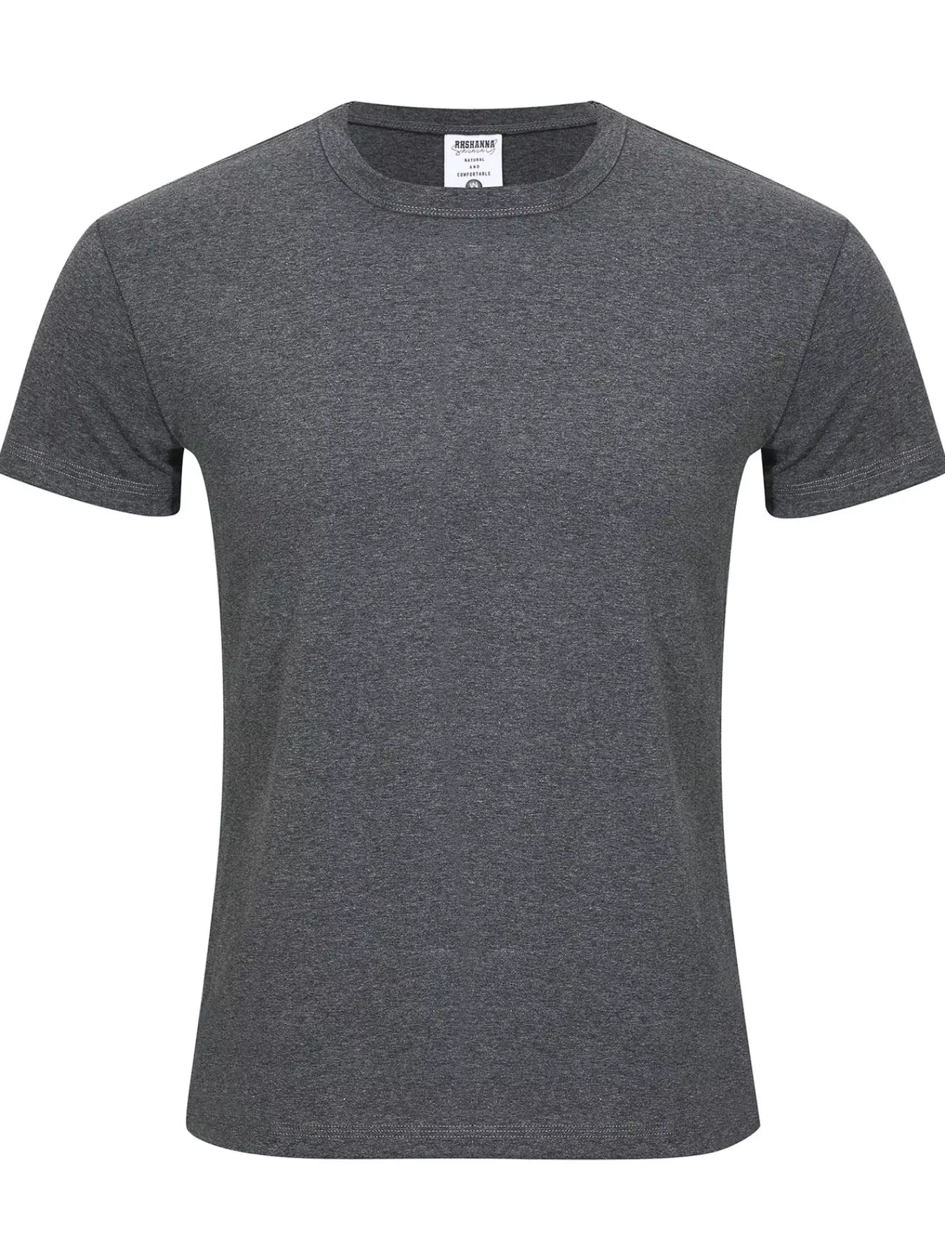 Dark gray men's round neck short sleeve T-shirt from Trendsi, featuring a classic fit and soft cotton fabric.