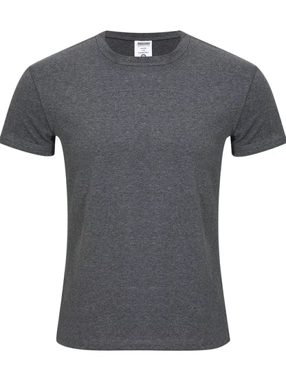 Dark gray men's round neck short sleeve T-shirt from Trendsi, featuring a classic fit and soft cotton fabric.