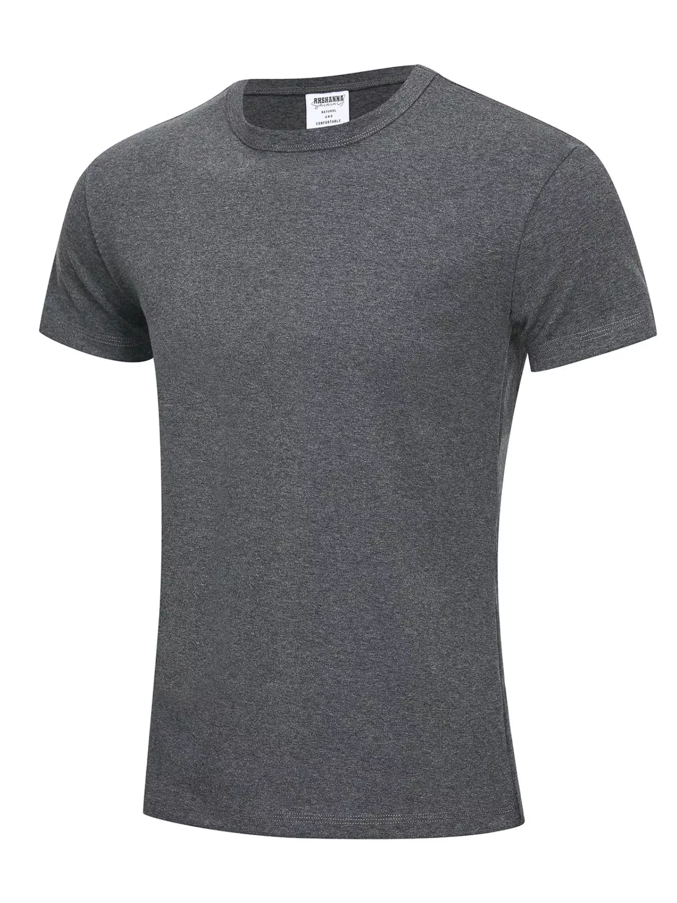 Dark gray men's round neck short sleeve T-shirt by Trendsi, showcasing a comfortable fit and classic style.