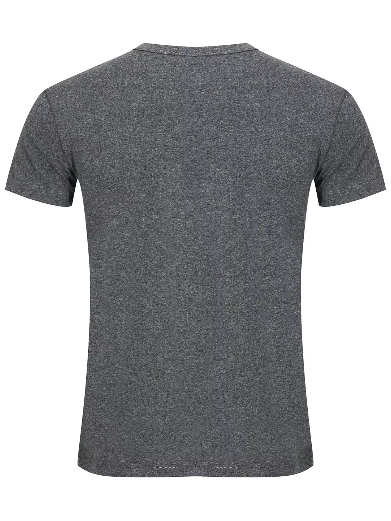 Dark gray men's round neck short sleeve T-shirt by Trendsi, fitted style, soft fabric, casual everyday wear.