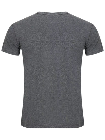 Dark gray men's round neck short sleeve T-shirt by Trendsi, fitted style, soft fabric, casual everyday wear.
