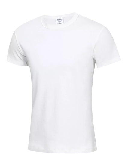 Dark gray men's round neck short sleeve T-shirt by Trendsi, showing the fitted casual T-shirt on a model.
