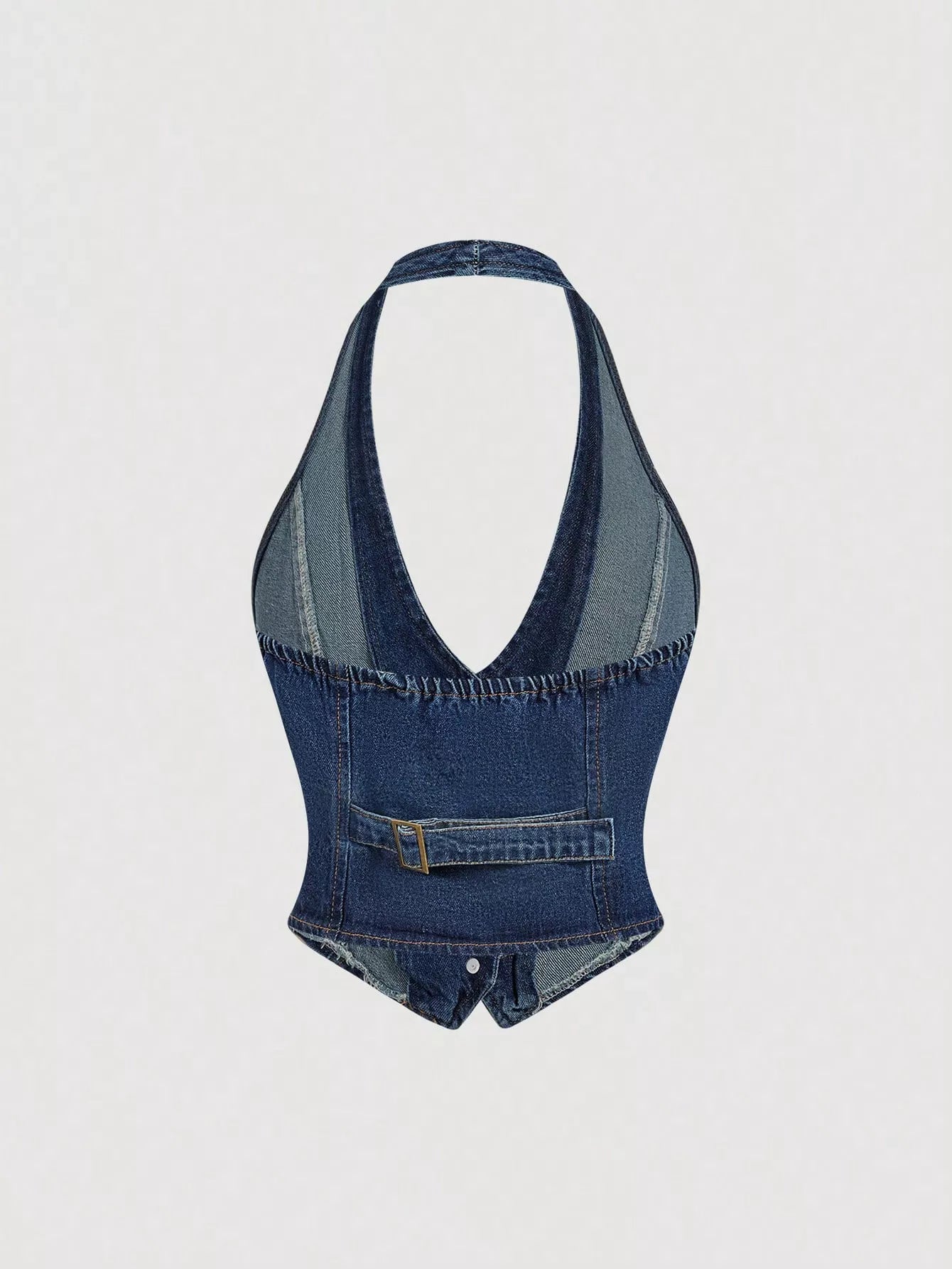 Dark denim halter neck vest and wide-leg jeans set by Trendsi, styled for a casual chic look.