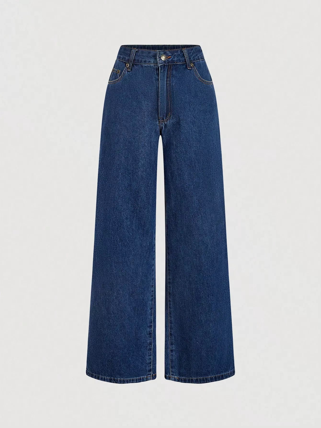 Trendsi dark wash halter neck denim vest and wide-leg jeans set, styled together for a casual, trendy look.