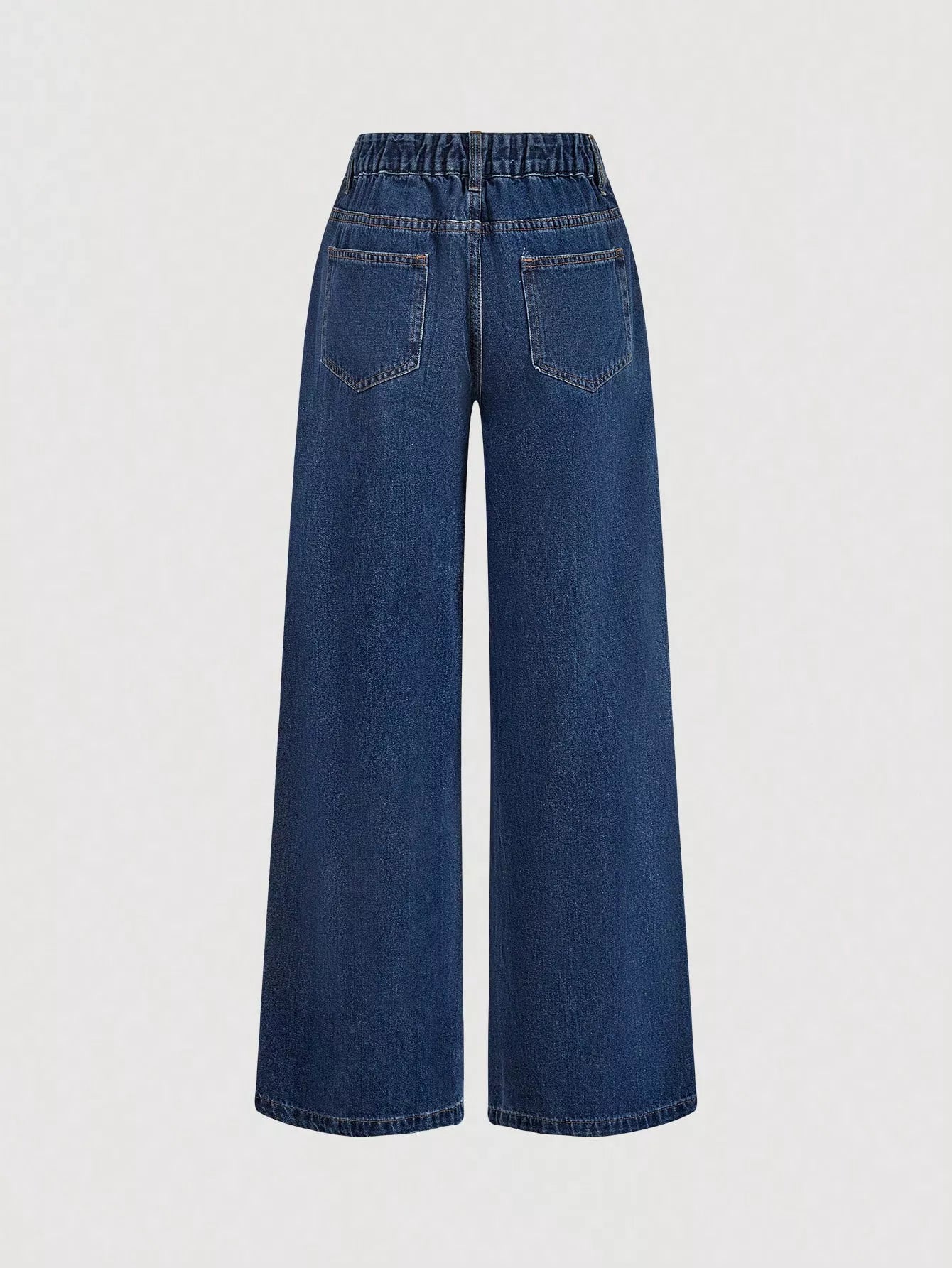 Dark blue halter neck denim vest and wide-leg jeans set by Trendsi, styled together for a casual, trendy look.
