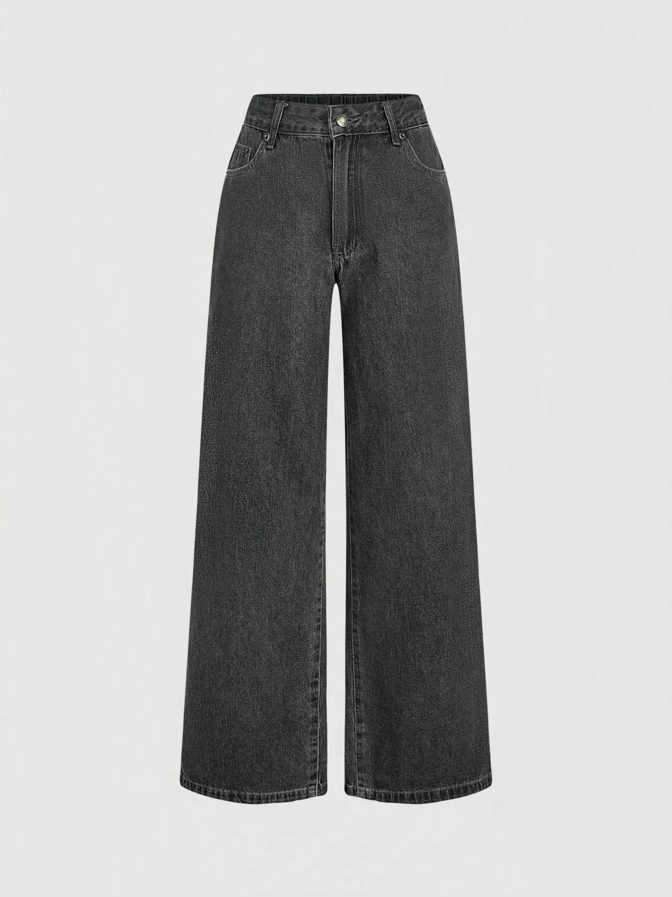 Dark denim halter neck vest and wide-leg jeans set by Trendsi, styled together on a model.