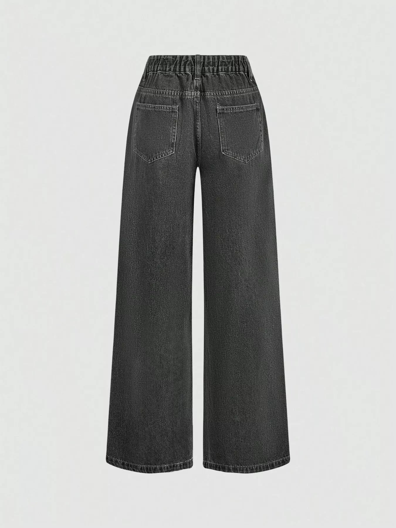 Dark denim halter neck vest and wide-leg jeans set by Trendsi, styled together for a casual, trendy look.