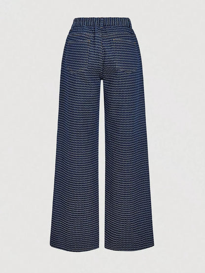 Halter neck denim vest and wide-leg jeans set by Trendsi, styled together in a casual, trendy denim outfit.