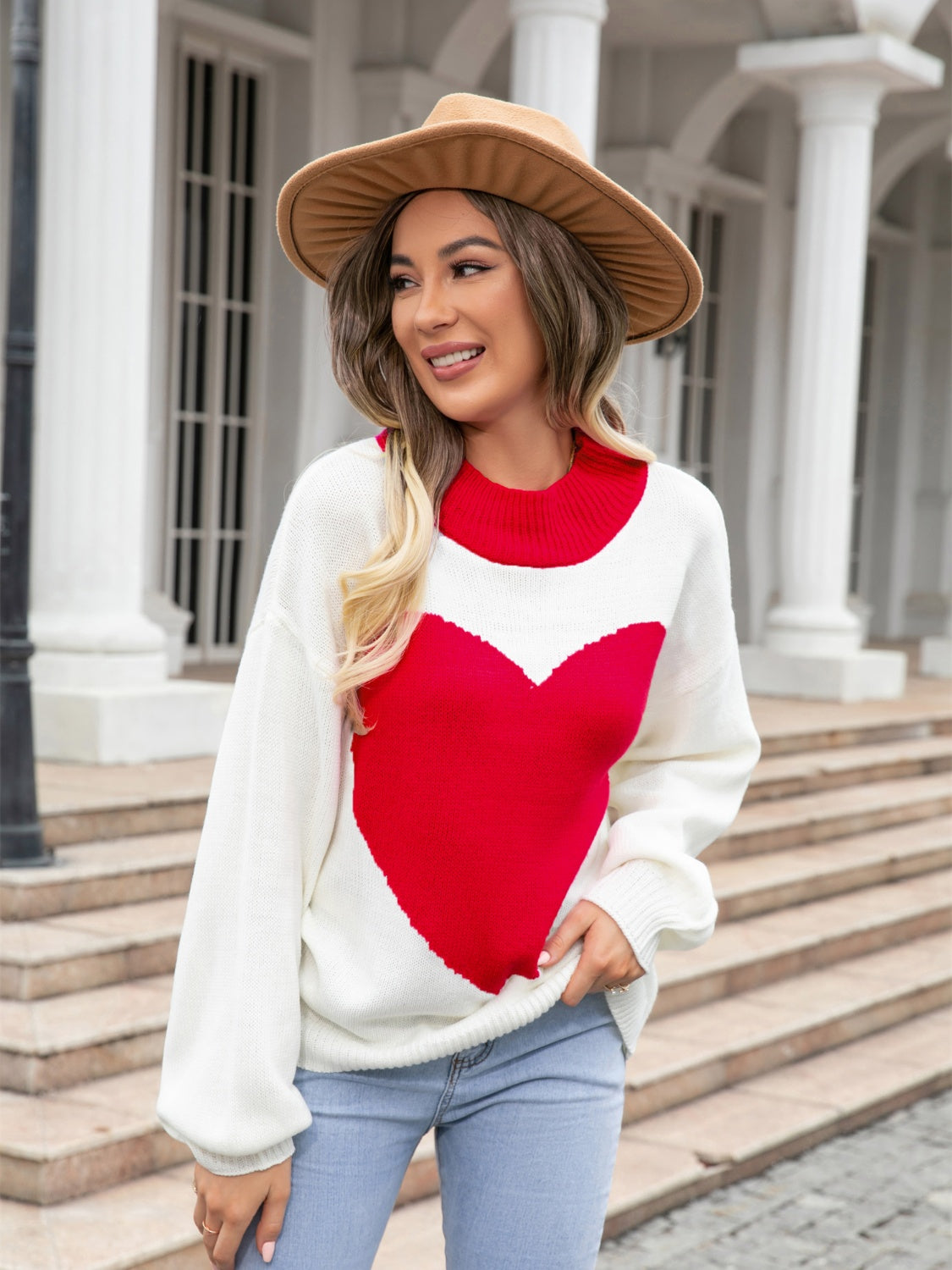 Deep red angel wings and heart graphic sweater by Trendsi, featuring a cozy knit design and stylish fall fashion.