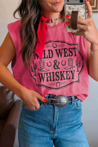 Deep rose washed wild west muscle top by Trendsi, featuring a casual sleeveless design and modern style for effortless cool.