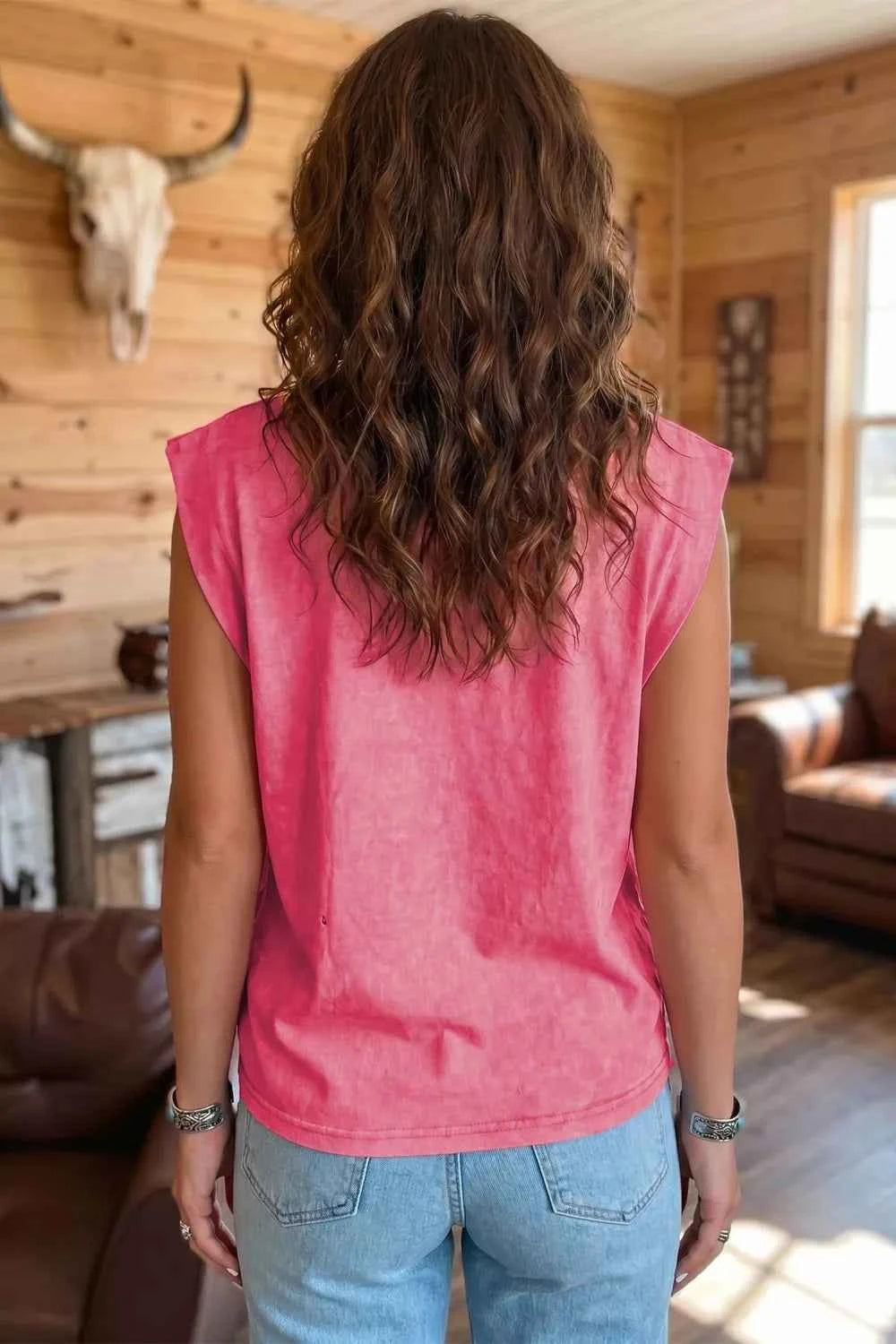 Deep rose washed Wild West muscle top by Trendsi, featuring a relaxed fit and modern style, displayed on a neutral background.
