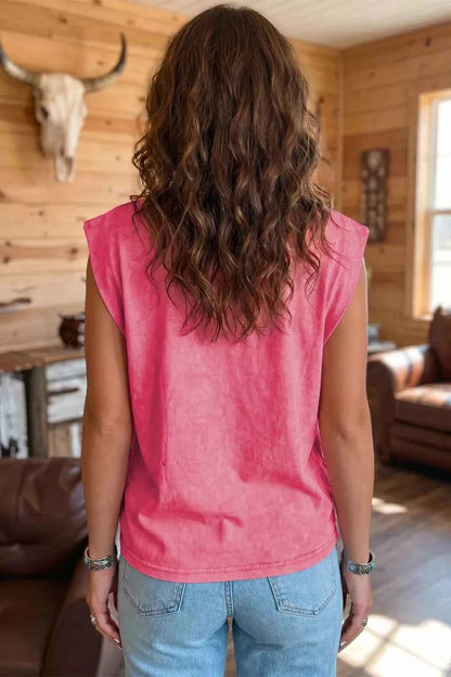 Deep rose washed Wild West muscle top by Trendsi, featuring a relaxed fit and modern style, displayed on a neutral background.