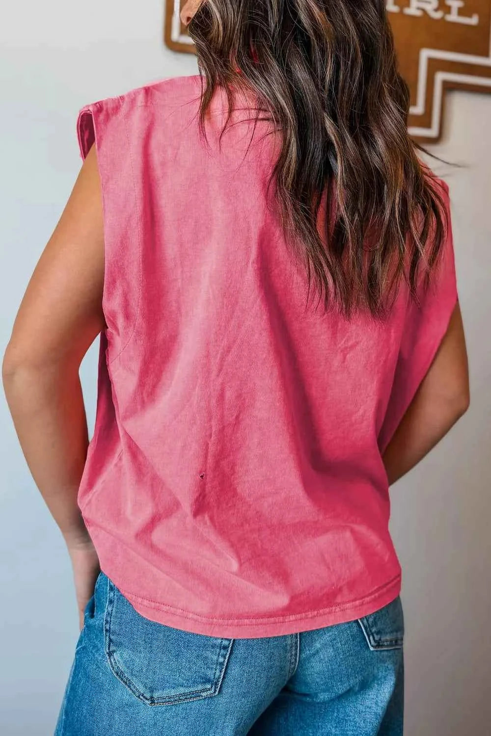 Deep rose washed Wild West muscle top by Trendsi featuring a sleeveless design and modern casual style.