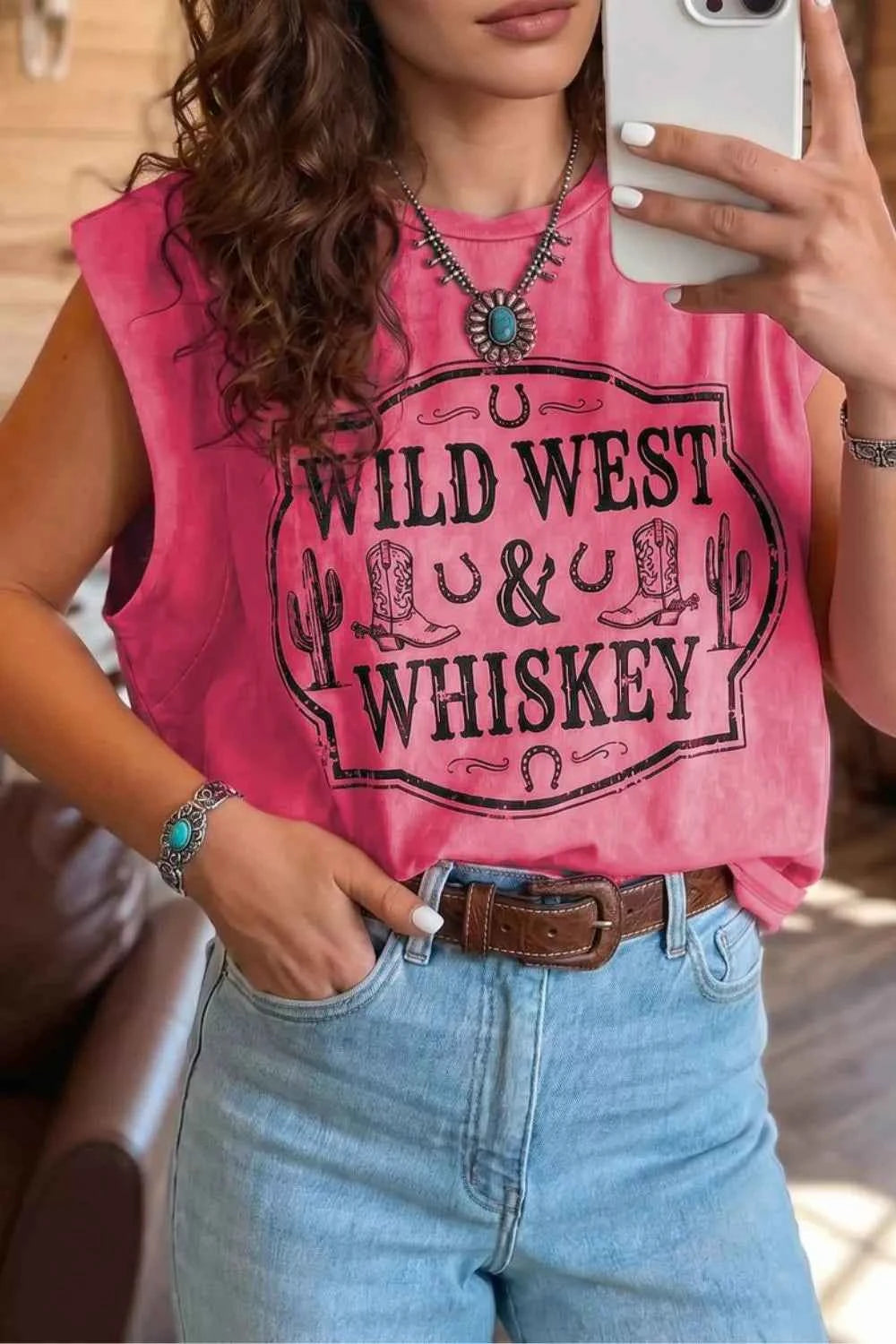 Deep rose washed Wild West muscle top by Trendsi featuring a sleeveless design and modern casual style.
