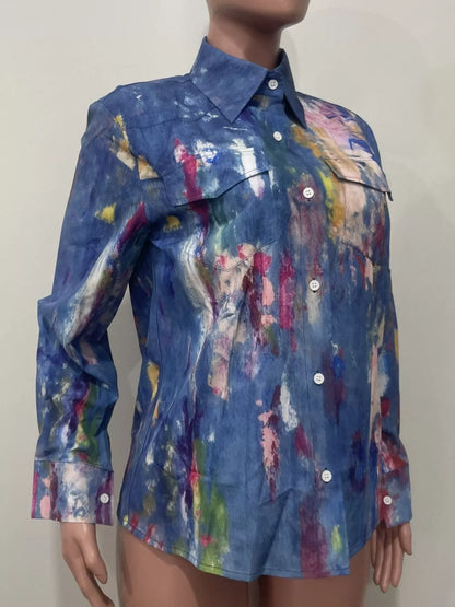 Artistic Painted Long Sleeve Denim Shirt - Redemption By Ashley North